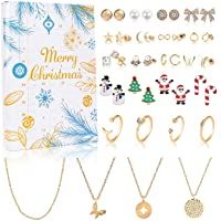 Los mejores  - vamei Calendario de adviento para Mujer 2020 Collar de joyería para Mujer- Pendientes de botón- Anillos para niñas…